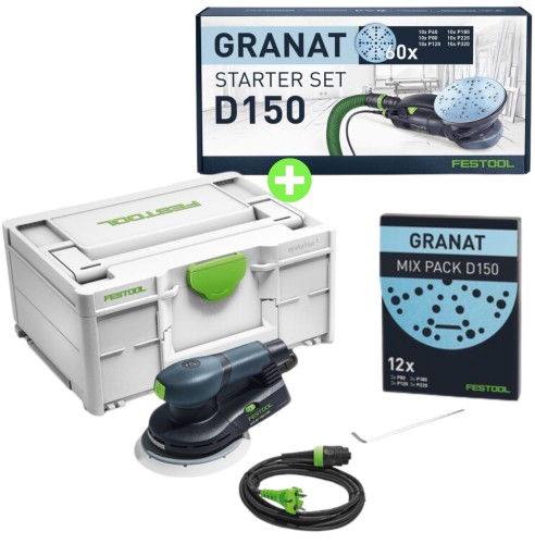 Szlifierka mimośrodowa ETS EC 150/3 FESTOOL 576320 + Materiały ścierne Granat D150 GR-Set 578166