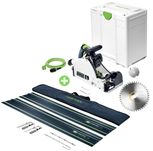 FESTOOL ZAGŁĘBIARKA Z PODCINAKIEM TSV 60 KEBQ-Plus 576730 + ZESTAW SZYN W POKROWCU, ŁĄCZNIKI, ŚCISKI LIMITOWANA EDYCJA GRANAT 578937