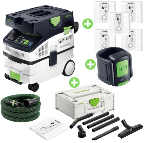 FESTOOL Odkurzacz mobilny CTL MIDI 578309, Systainer z ssawkami 577257, Zestaw 5 worków 204308, Pilot bluetooth 202098
