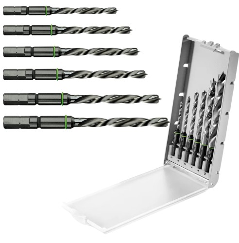 FESTOOL Kaseta z wiertłami BKS SYS3 D3-10 CE/W, 3-10 mm, 6 sztuk wiertła do drewna, klejonki, MDF i szkła akrylowego 577396
