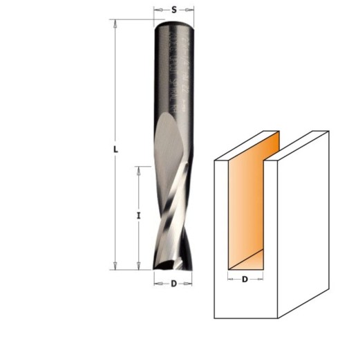 CMT Frez spiralny D=4 I=15 L=60 S=8 Z=2 obr. wyk. - wyrzut wióra w górę, drewno, plastik. laminat 191.840.11