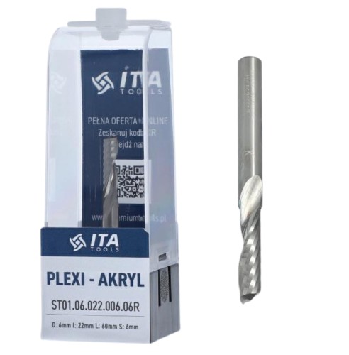 ITA ST01.06.022.060.06RE Frez VHM Z1 D:6 I:22 L:60 S:6 RH wyk. pozytyw ACRYLIC - PLEXI ITA TOOLS
