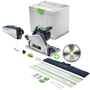 Zagłębiarka TSC 55 KSEB-Basic AKU Festool 577988 + Zestaw 2 x Szyna 1400, Łączniki do szyn, 2x Ściski śrubowe i Pokrowiec 577932