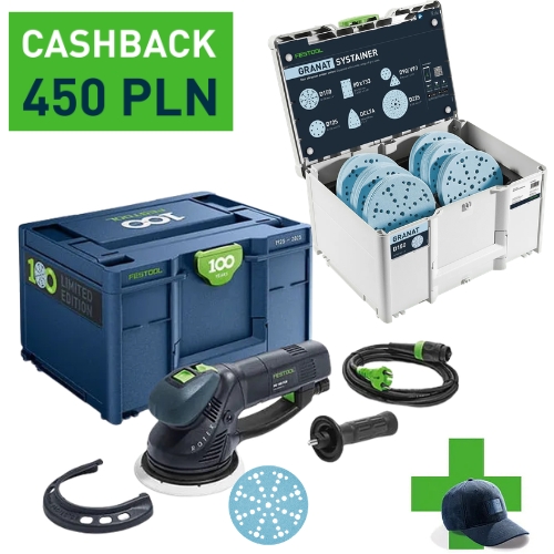 FESTOOL ROTEX RO 150 FEQ-Plus Szlifierka mimośrodowa Limited Edition 578233, 576017 +  Systainer³ na materiały ścierne Granat D150 GR SYS 578192