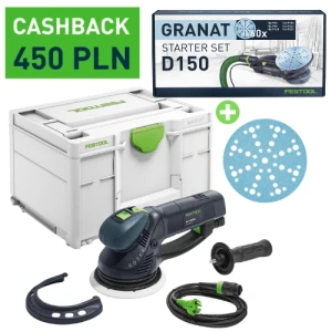 FESTOOL Przekładniowa szlifierka mimośrodowa RO 150 FEQ-Plus ROTEX 576017 CASH BACK + Materiały ścierne D150 GR-Set Granat 578166