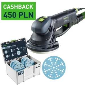 FESTOOL Szlifierka ROTEX RO 150 FEQ w kartonie 575066 + Systainer³  z papierami ściernymi Granat 578192