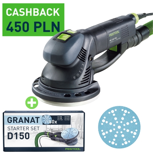 FESTOOL Szlifierka ROTEX RO 150 FEQ w kartonie 575066 CASH BACK + Zestaw 60 krążków ściernych Granat 578166