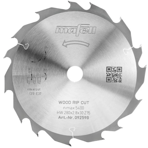Mafell Tarcza pilarska KSB-WL 280 GT HW, 280 x 2,8 x 30 mm, Z15-5, WZ/FZ, Wood Rip Cut 092598