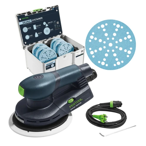 Szlifierka mimośrodowa ETS EC 150/5 EQ w kartonie FESTOOL 575043 + Systainer z papierami ściernymi 578192