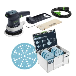 Szlifierki mimośrodowe ETS 150/5 EQ w kartonie FESTOOL 575057 Systainer z papierami ściernymi 578192