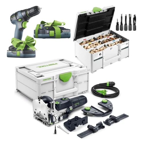 FESTOOL FREZARKA DOMINO DF 500 RQ-Set Sieciowa Lamelownica 578541 i Asortyment łączników Bonus TXS 18